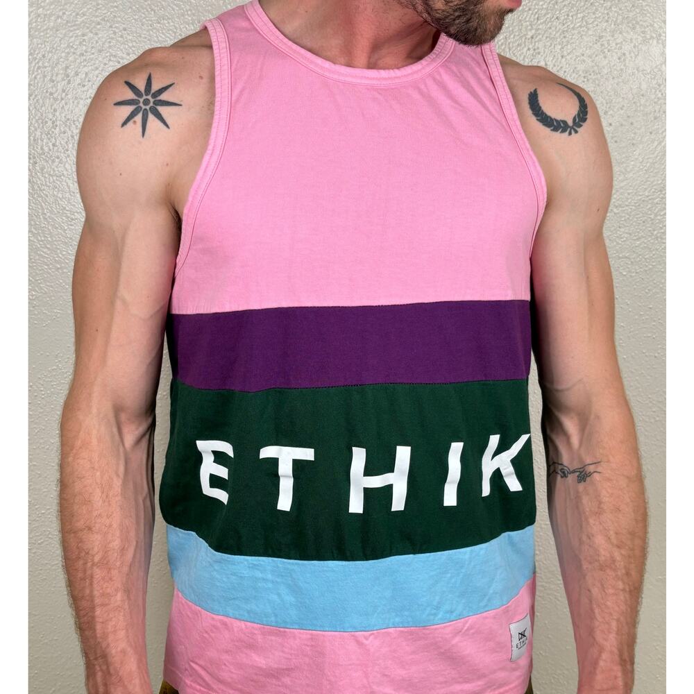 Ethik Mens Tank T Shirt Rainbow Size Small Colorful Logo Pride Pink